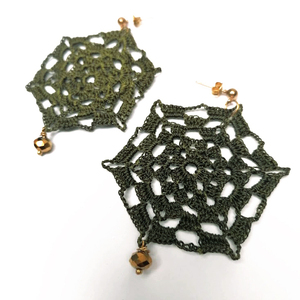 Crochet σκουλαρίκια 5εκ. διάμετρος - νήμα, καρφωτά, μεγάλα, καρφάκι, πλεκτά