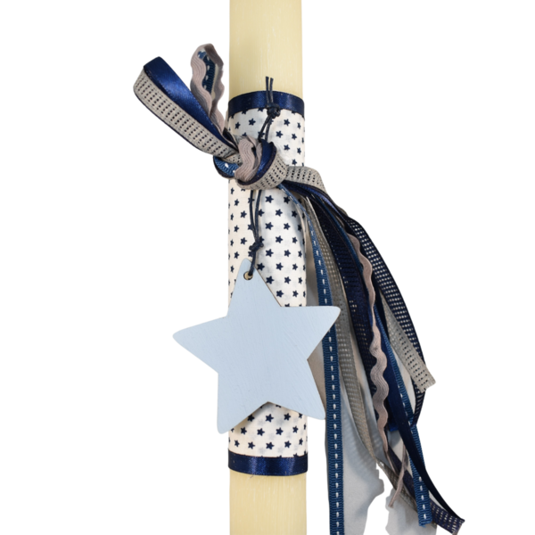 Αγορίστικη πασχαλινή λαμπάδα με θαλασσί αστέρι μπεζ 30cm - αγόρι, λαμπάδες, για παιδιά, για εφήβους