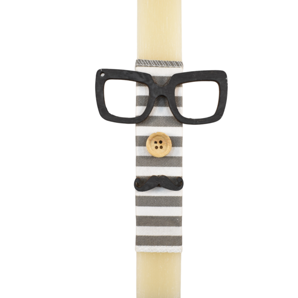 Αγορίστικη πασχαλινή λαμπάδα με ξύλινα γυαλιά και μουστάκι μπεζ 30cm - αγόρι, λαμπάδες, για παιδιά, για εφήβους, για μωρά