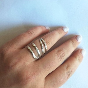 Ασημένιο σφυριλατο δαχτυλίδι 925° - ασήμι, σφυρήλατο, μεγάλα, αυξομειούμενα - 2