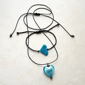 Γυναικείο σετ βραχιόλι και κολιέ με καρδιές τυρκουάζ και ημιπολύτιμες πέτρες - ημιπολύτιμες πέτρες, γυαλί, καρδιά, μακραμέ, σετ κοσμημάτων - 3