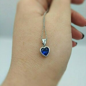 Κολιέ με αλυσίδα και μοτίφ καρδιά από ασήμι 925° επιπλατινωμένο, με ημιπολύτιμο μπλε πετράδι - μήκος 43 εκ. - ασήμι 925, καρδιά, αγ. βαλεντίνου, επιπλατινωμένα, μενταγιόν - 3