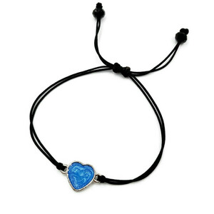 Βραχιόλι καρδιά ασημί χρώμα, υγρό γυαλί σε μπλε μεταλλικό χρώμα. - γυαλί, charms, καρδιά, χεριού, αυξομειούμενα - 3