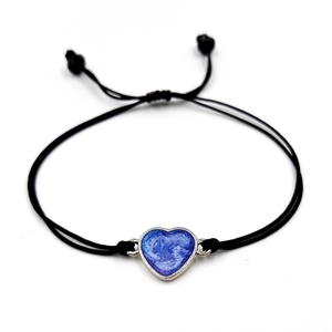 Βραχιόλι καρδιά ασημί χρώμα, υγρό γυαλί σε μωβ μπλε μεταλλικά χρώματα. - γυαλί, charms, καρδιά, χεριού, αυξομειούμενα