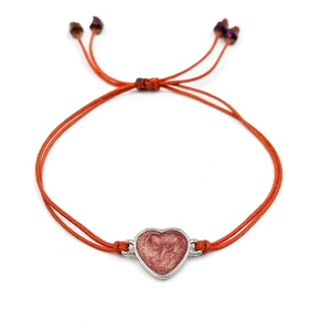 Βραχιόλι καρδιά ασημί χρώμα, υγρό γυαλί σε χάλκινο μεταλλικό χρώμα. - γυαλί, charms, καρδιά, χεριού, αυξομειούμενα