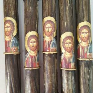 173 Σετ πασχαλινή λαμπάδα και καδράκι ξύλινο με την εικόνα του Ιησού - λαμπάδες, για παιδιά, για ενήλικες, για εφήβους - 2