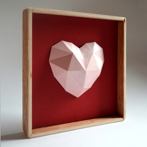 3d καρδιά σε καδράκι - πίνακες & κάδρα, καρδιά, αγάπη, origami