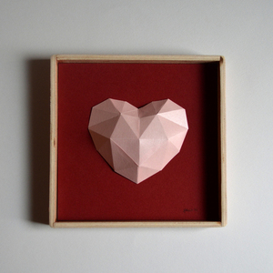 3d καρδιά σε καδράκι - ξύλο, καρδιά, χαρτί, αγάπη, διακοσμητικά - 3