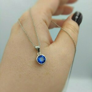 Μενταγιόν από ασήμι 925° με αλυσίδα και διακριτικό στρόγγυλο μοτίφ με ημιπολύτιμη μπλε πέτρα - ημιπολύτιμες πέτρες, charms, πέτρα, ασήμι 925, επιπλατινωμένα - 2