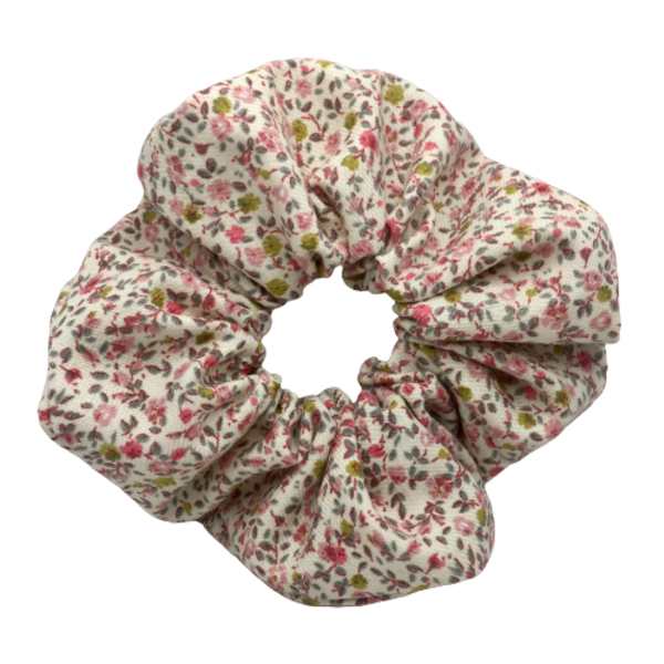 Υφασμάτινο λαστιχάκι scrunchie with colorful flowers - ύφασμα, κορίτσι, φλοράλ, για τα μαλλιά, λαστιχάκια μαλλιών - 5