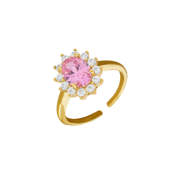 Δαχτυλίδι Επιχρυσωμένο με Ζιργκόν και Ροζ Κρυσταλλάκι Τσεχίας | DAPE7020 - ημιπολύτιμες πέτρες, επιχρυσωμένα, ορείχαλκος, λουλούδι, αυξομειούμενα