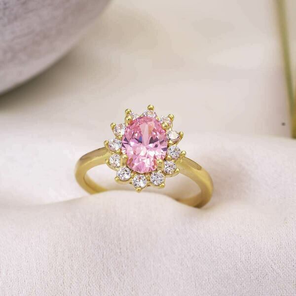 Δαχτυλίδι Επιχρυσωμένο με Ζιργκόν και Ροζ Κρυσταλλάκι Τσεχίας | DAPE7020 - ημιπολύτιμες πέτρες, επιχρυσωμένα, ορείχαλκος, λουλούδι, αυξομειούμενα - 2