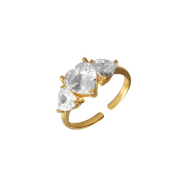 Δαχτυλίδι Επιχρυσωμένο με Λευκά Κρυσταλλάκια Τσεχίας | DAPE7120 - ημιπολύτιμες πέτρες, επιχρυσωμένα, ορείχαλκος, καρδιά, αυξομειούμενα