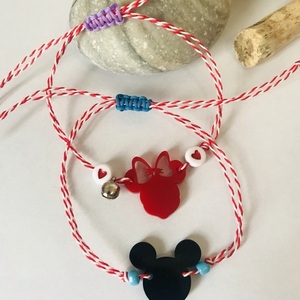 Παιδικό μαρτάκι με το Mickey σε μαύρο πλεξιγκλάς και γαλάζιες χάντρες αυξομειούμενο - κορδόνια, χάντρες, plexi glass, μαρτάκια