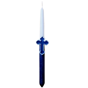 184 Σετ πασχαλινή λαμπάδα και καδράκι ξύλινο με μπλε σταυρό - λαμπάδες, σταυρός, για ενήλικες, για εφήβους