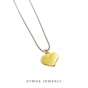 Κολιέ καρδιά σε αλυσίδα καζανάκι (γκρι, χρυσο) - charms, επιχρυσωμένα, ασήμι 925, καρδιά, κοντά