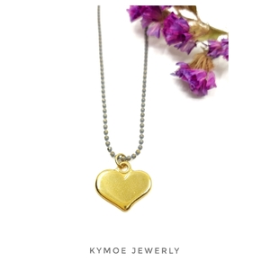 Κολιέ καρδιά σε αλυσίδα καζανάκι (γκρι, χρυσο) - charms, επιχρυσωμένα, ασήμι 925, καρδιά, κοντά - 3
