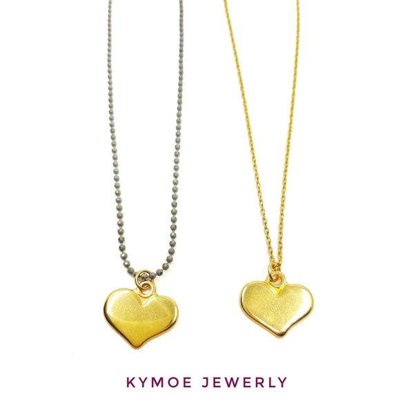 Κολιέ καρδιά σε αλυσίδα καζανάκι (γκρι, χρυσο) - charms, επιχρυσωμένα, ασήμι 925, καρδιά, κοντά - 4