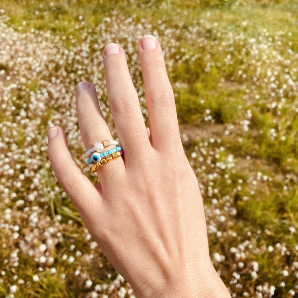 Σετ 3 δαχτυλίδια - Colorful mind - ημιπολύτιμες πέτρες, μαργαριτάρι, μάτι, βεράκια, αυξομειούμενα - 2