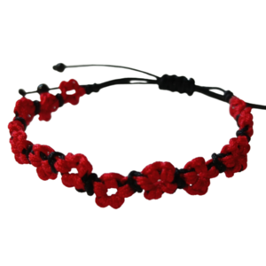 Βραχιόλι Μακραμέ Λουλούδια (Κόκκινο-Μαύρο) - μακραμέ, κορδόνια, χάντρες, χεριού, αυξομειούμενα