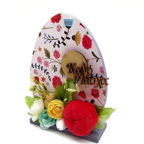 Πασχαλινό ξυλινο αυγό, διακοσμητικό με λουλούδια - λουλούδια, βαφτιστήρι, διακοσμητικά, πασχαλινά αυγά διακοσμητικά, για παιδιά