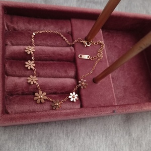 Βραχιολι ποδιου ατσαλι ροζ χρυσο μαργαριτες μηκος 23 cm+5 cm - επιχρυσωμένα, λουλούδι, ατσάλι, ποδιού, αυξομειούμενα - 2