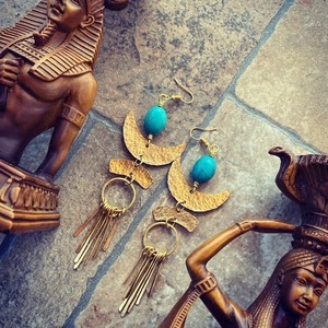 Σκουλαρίκια “egyptian goddess” - ορείχαλκος, φεγγάρι, κρεμαστά, μεγάλα, γάντζος - 3