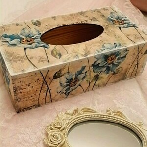 Tissue Box Θήκη για χαρτομάντηλα ντεκουπάζ ξύλινο - οργάνωση & αποθήκευση, ξύλο, λουλούδια, κουτιά αποθήκευσης