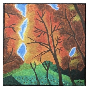Ακρυλικό Φθινόπωρο καμβάς με ακρυλικά 20X20 cm - πίνακες & κάδρα, πίνακες ζωγραφικής