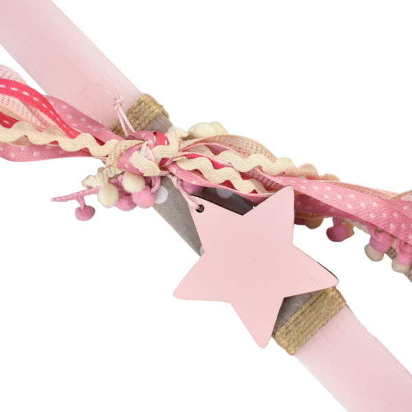 Κοριτσίστικη πασχαλινή λαμπάδα με αστέρι ροζ 30cm - κορίτσι, λαμπάδες, για παιδιά, για μωρά