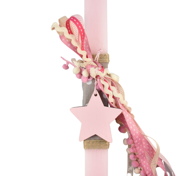 Κοριτσίστικη πασχαλινή λαμπάδα με αστέρι ροζ 30cm - κορίτσι, λαμπάδες, για παιδιά, για μωρά - 2