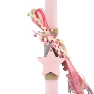 Κοριτσίστικη πασχαλινή λαμπάδα με αστέρι ροζ 30cm - κορίτσι, λαμπάδες, για παιδιά, για μωρά - 2