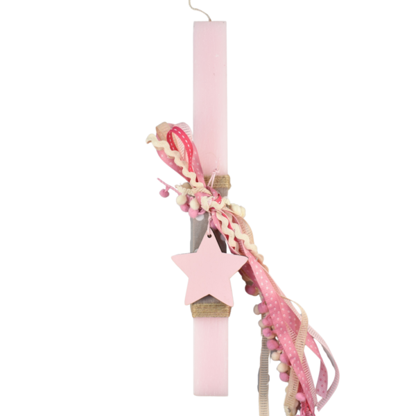 Κοριτσίστικη πασχαλινή λαμπάδα με αστέρι ροζ 30cm - κορίτσι, λαμπάδες, για παιδιά, για μωρά - 3