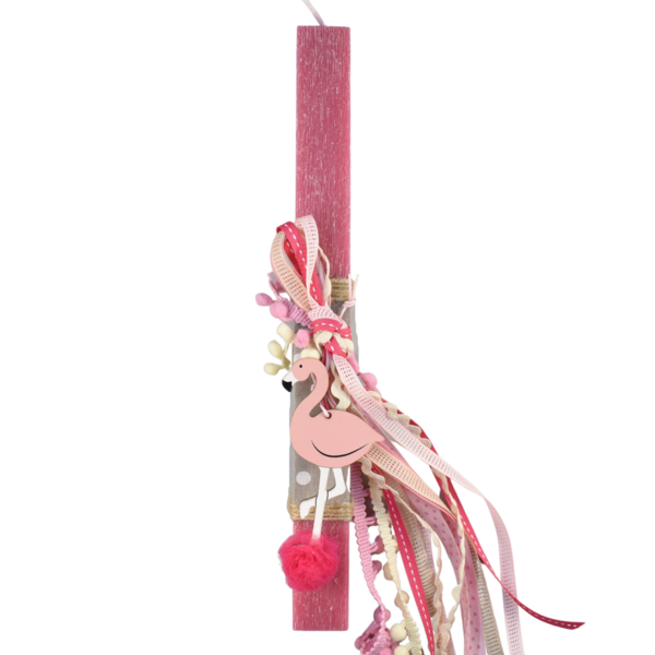 Κοριτσίστικη πασχαλινή λαμπάδα φλαμίνγκο φούξια 30cm - κορίτσι, λαμπάδες, flamingos, για παιδιά - 3