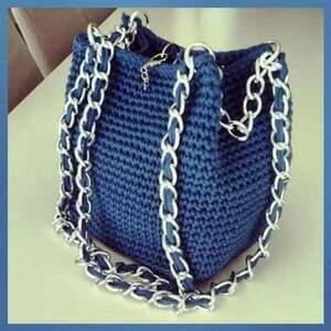 Blue : Τσάντα ώμου πουγκί ,πλεκτή νήμα polyester 35cm×35cm - νήμα, ώμου, πουγκί, all day, πλεκτές τσάντες - 2