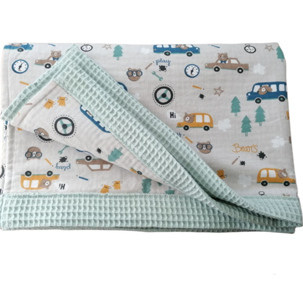 Βρεφική κουβέρτα πικέ "Ζωάκια με οχήματα" - δώρο, unisex, βρεφικά, ζωάκια, κουβέρτες - 2