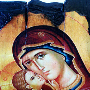 Παναγία Γλυκοφιλούσα Παλαιωμένη Εικόνα Σε Σανίδια 19x30cm - πίνακες & κάδρα, πίνακες ζωγραφικής, εικόνες αγίων - 5