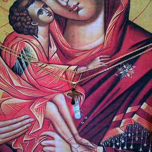 Παναγία Γλυκοφιλούσα Εικόνα Σε Ξύλο Με Χρυσό Σταυρό 22x33cm - πίνακες & κάδρα, πίνακες ζωγραφικής, εικόνες αγίων - 2