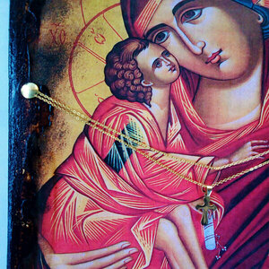 Παναγία Γλυκοφιλούσα Εικόνα Σε Ξύλο Με Χρυσό Σταυρό 22x33cm - πίνακες & κάδρα, πίνακες ζωγραφικής, εικόνες αγίων - 3