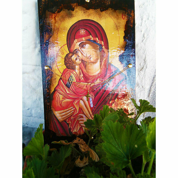 Παναγία Γλυκοφιλούσα Εικόνα Σε Ξύλο Με Χρυσό Σταυρό 22x33cm - πίνακες & κάδρα, πίνακες ζωγραφικής, εικόνες αγίων - 5