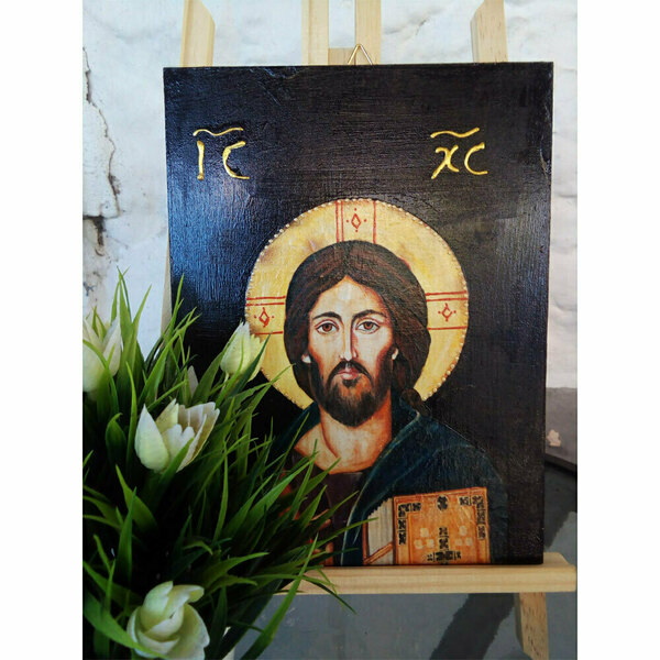 Ιησούς Χριστός Ευλογών Εικόνα Σε MDF Επιφάνεια 18x24cm - πίνακες & κάδρα, πίνακες ζωγραφικής - 2