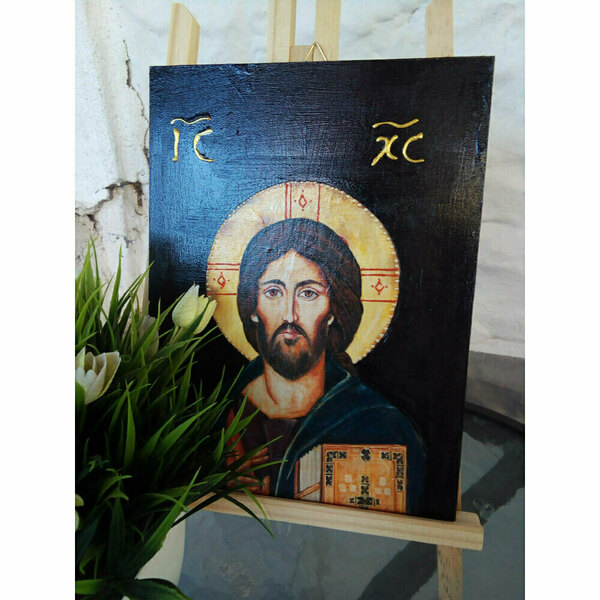 Ιησούς Χριστός Ευλογών Εικόνα Σε MDF Επιφάνεια 18x24cm - πίνακες & κάδρα, πίνακες ζωγραφικής - 5