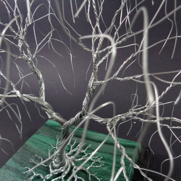 Συρμάτινο Γλυπτό "Κλαίoυσα Ιτιά" σε Πράσινη Βάση - ξύλο, μέταλλο, δέντρο της ζωής, διακοσμητικά - 4