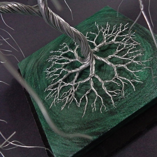 Μεγάλο Συρμάτινο Γλυπτό "Κλαίoυσα Ιτιά" σε Πράσινη Βάση - ξύλο, μέταλλο, δέντρο της ζωής, διακοσμητικά - 3