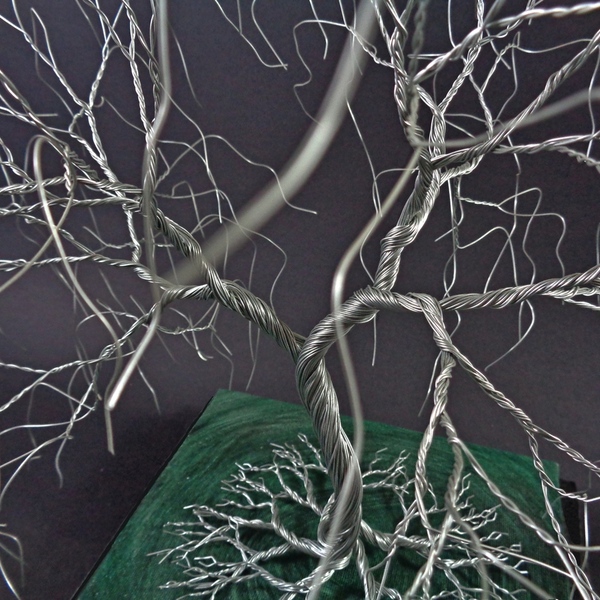 Μεγάλο Συρμάτινο Γλυπτό "Κλαίoυσα Ιτιά" σε Πράσινη Βάση - ξύλο, μέταλλο, δέντρο της ζωής, διακοσμητικά - 4