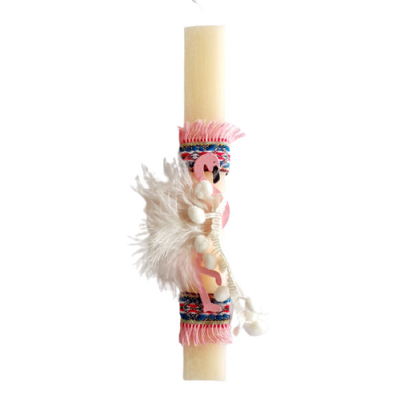 Λαμπάδα φλαμίνγκο σε εκρού πλακέ αρωματικό κερί 22 εκ. - κορίτσι, λαμπάδες, flamingos, για παιδιά