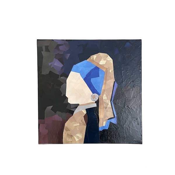 Το κορίτσι με το τουρμπάνι collage από χαρτί 40X40 - χαρτί, πίνακες ζωγραφικής