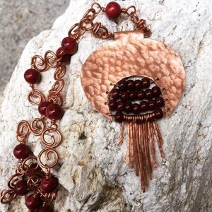 Κολιέ “pomegranate” από σφυρήλατο χαλκό - ημιπολύτιμες πέτρες, χαλκός, κοντά, μεγάλα - 4