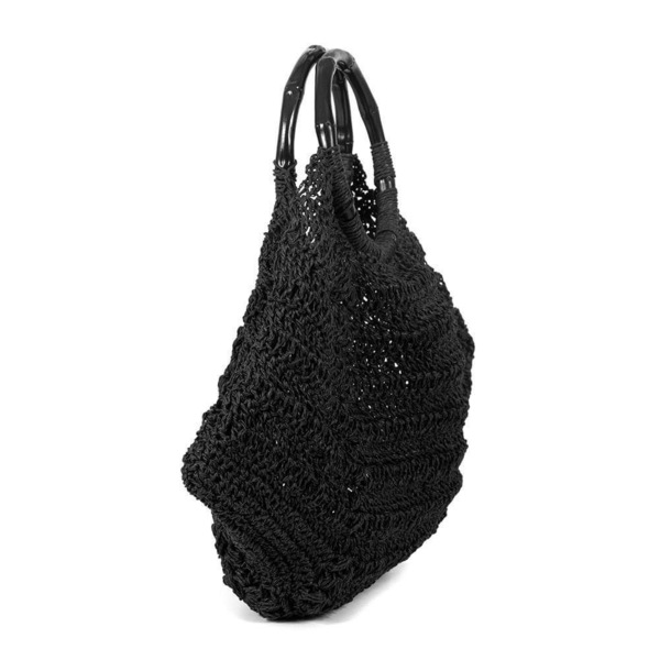 Χειροποίητη τσάντα καλάθι από φυσικό χόρτο μαύρη - ψάθα, μεγάλες, χειρός, πλεκτές τσάντες - 2