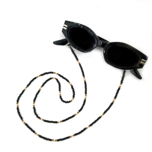 Αλυσίδα γυαλιών με γυάλινες χάντρες Μαύρο άσπρο χάλκινο - αλυσίδες, κορδόνια γυαλιών - 2